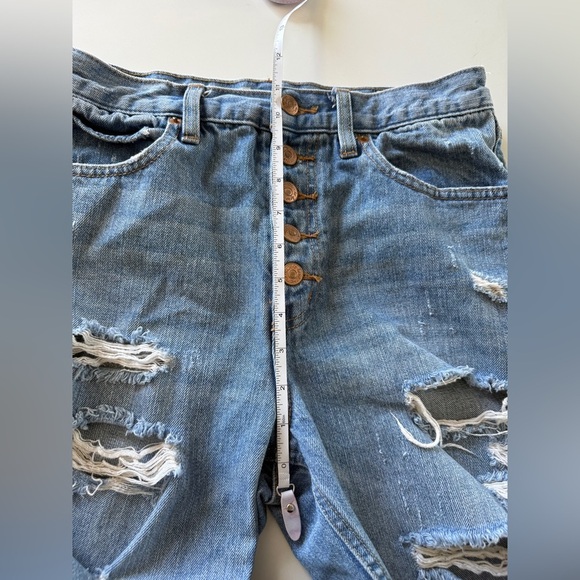 Free People-We the Free-High Rise-Distressed-Button Fly-Jeans-Denim-Crop-Sz 28 - Picture 8 of 9